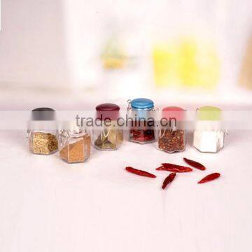 hot sale 6pcs clear glass spice canister with ceramic lid