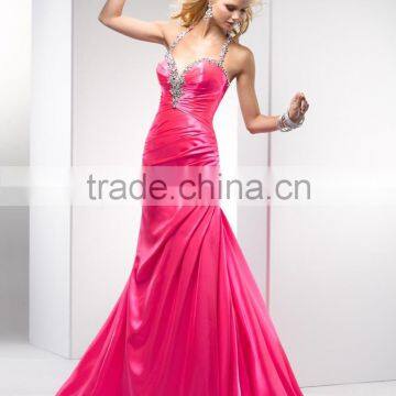 (MY4684) MARRY YOU Sexy Taffta Halter Crystal Beaded Bodice Evening Dress Peach Color