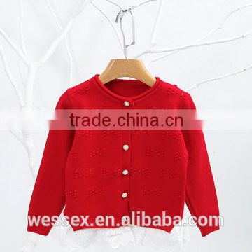 New design cardigan computer knitted sweater lace hem for big Girls