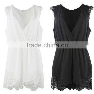 Women's Wholesale Clothing Jumpsuits Women, White Black Jumpsuits With Lace Insert photo-4