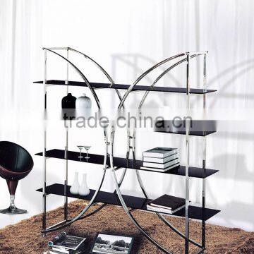 modern shelf glass showcase wit stinless steel frame office shelf PT-L001