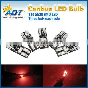 Canbus T10 6 SMD 5630 SMD 2825 2821 W5W Wedge Auto Bulb 12V DC Red Color
