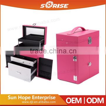 Professional Hairdresser Beauty Pvc Lockable Carry on Makeup Case Box With Drawers