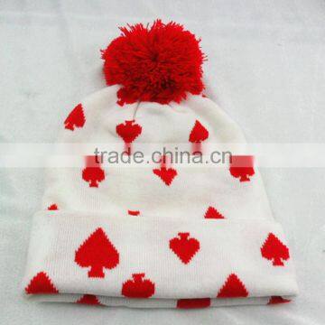 wholesale custom jacquard knit pom beanie with embroidery