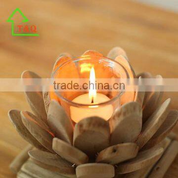 2016 Unique Cheap Artificial Handmade Wooden Glass Bubble Lotus Candle Holder