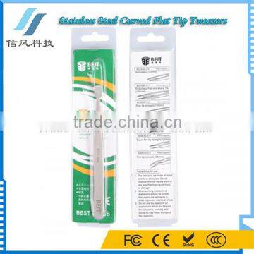 BST-36A Highly Precise Stainless Steel Curved Flat Tip Tweezers Tool