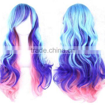 Cosplay Costume long deep wave wigs with multi color wig N403