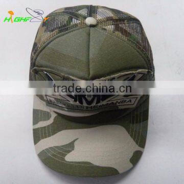 curved brim camo 5 panel cap applique embroidery logo patch camo mesh trucker hat