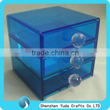 Clear Blue Acrylic Jewelry Display Case With Knobs Wholesale Jewelry Box With 3 Drawers