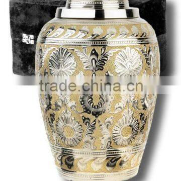 Funeral Urn Floral Silver Brass Solid Brass Metal Cremation Urn