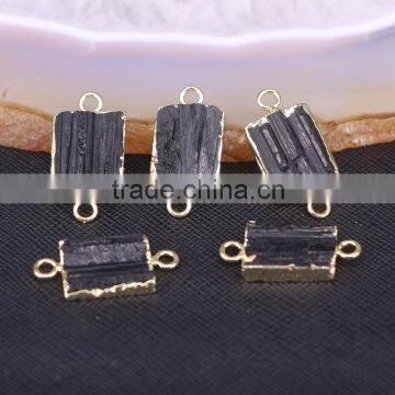 Gold Plated Natural black Tourmaline Druzy Stone Connector Beads For Jewelry Making