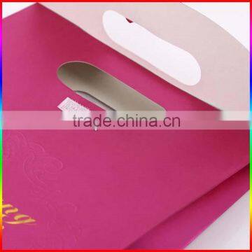 Embossed Magenta Paper Wedding Bag With Gold Printing photo-6