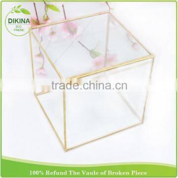 Metal Cube Frame Shadow Counter Display for Cosmetics , Geometric Money Card Holder - Wedding Gift Candle Stand Glass Box photo-4