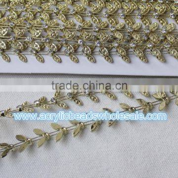 10 Yard/lot 2cm Leaf With Clear Crystal Rhinestone Cup Chain photo-2