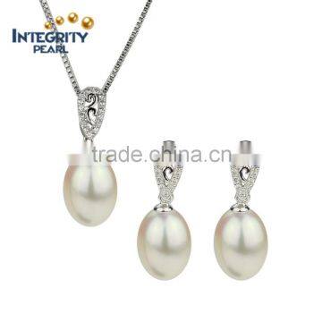 100% natural Pearl set 925 sterling silver pearl necklace and earring set for women