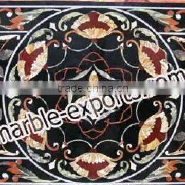 Black Rectangle Marble Inlay Table Top, Pietra Dura Table tops