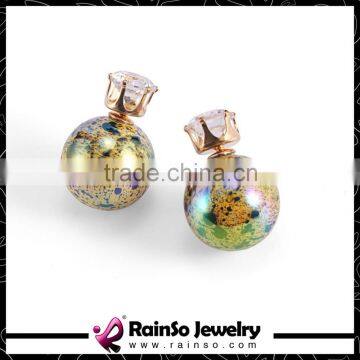Oiled Painting 1.5cm Round Resin Balls Zircon Double Sides Earrings photo-5