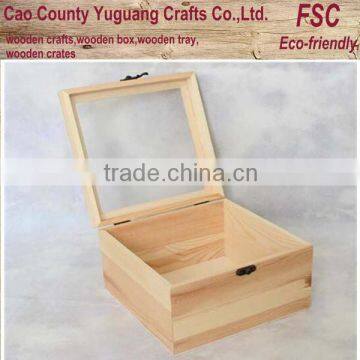 New design and hot sell wooden tea package box with glass lid for craf