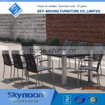 imitating stone patio table top, black rattan garden chairs, 6 chairs with 1 patio table wicker patio set(SSC008)