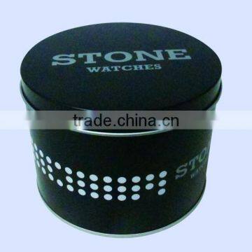 Fashinable design empty round shape for packaging watch tin box