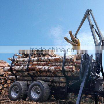 forest equipment tractor PTO hydraulic timber loading traile log trailer , wood trailer, log wagon with crane grapple