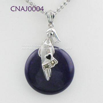 925 DIY Sterling Silver Jewelry Gemstone Pendant Necklace Round