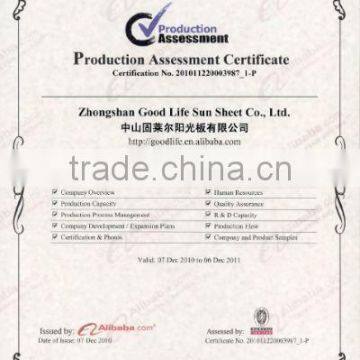 Production assessment Certificate