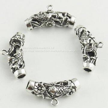 Long Curbe Tube Silver Spacer Tube Beads With Fish Pattern