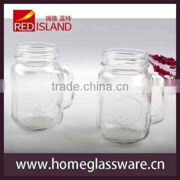 transparent square glass manson jar with handle