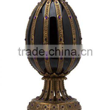 Elegant Porcelain Jar Vase With Brass Base, Blue & White Design Ceramic Egg Shaped Vase, Home Decor Imitate Bird Flowr Pot photo-5