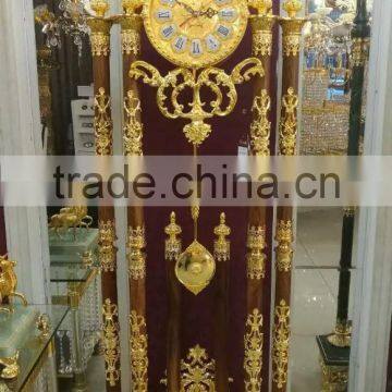 Exquisite Brass Cast 24K Gold Plated Emperador Marble Base Floor Clock photo-4