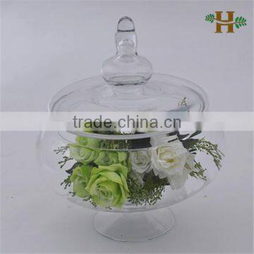 Handblown Footed Round Glass Vase, Glass Jar With Lid