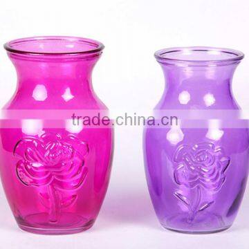 Rose Embossed Glass Flower Vase for Decoration