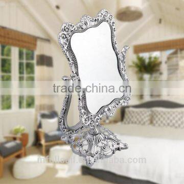 Plastic double sides mirror flower frame high quality free standing table /desktop mirror