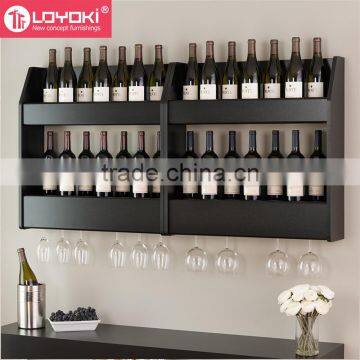 MDF Wooden Wall Mounted Wine Display With Stemware Holder Floating Wine Rack photo-2