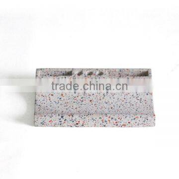 Concrete Office Desk Organizer Terrazzo Glass Stand photo-2