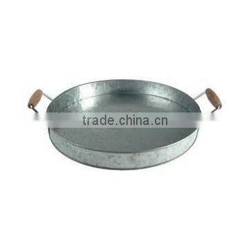 Wooden Handle Round Metal Serving Tray Beer Holder photo-2