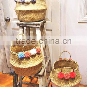 Belly seagrass storage basket/ Colorful laundry seagrass baskets