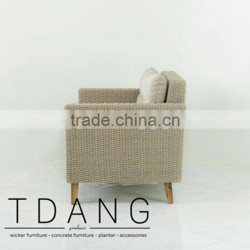 Fiji Wicker Sofa With Wooden Legs - Contemporary Rattan Furniture Garden Bench. photo-2
