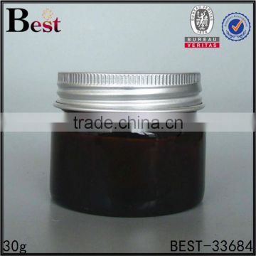 alibaba best sellers 30g high quality amber glass cosmetic jar straight round amber glass jar with metal lid wholesale