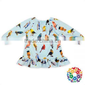 Birds Prints Fashionable Shirts For Girls Little Girl Long Sleeve Fall Shirt Wholesale Boutique Children's Wear Cotton Clothes