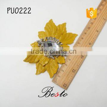 9.5 CM New Custome PU Material Artificial Crystal Pearl Centers Leather Flower for Shoes Decoration photo-2