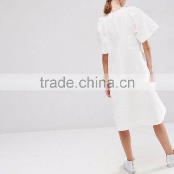Women's WHITE Textured A-Line Dress With Frill Sleeve photo-2