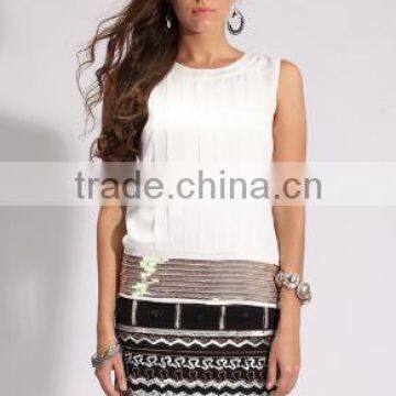 new arrived momen's pleated white sleeveless tops