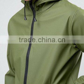 Custom Best Price High Quality New Design Durable 100% Polyurethane Smooth Drawstring Hood Green Casual Men Wind Jacket photo-3