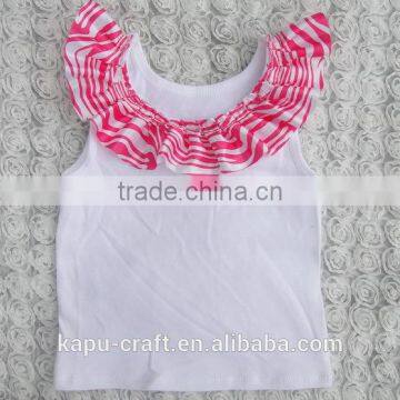 Boutique Baby Girl White Cotton Tank Top Manufacturer With Satin Ruffle photo-4
