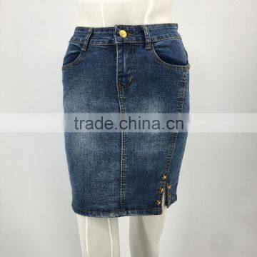 Ladies OEM high-waisted botton front office denim long skirt