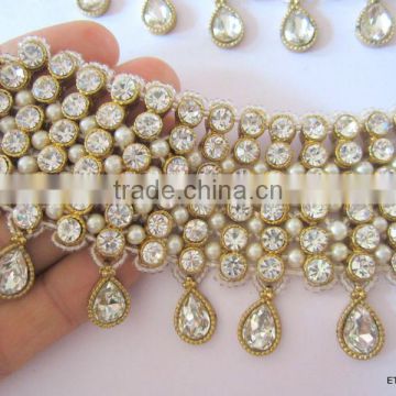 Bridal Golden crystal broad payal ANKLETS pair feet bracelet