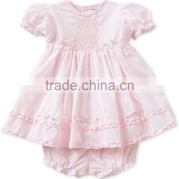 New design children smocked pink flower kids clothes wholesale fashion boutique girl clothing set