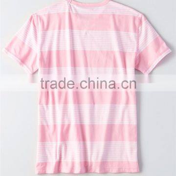 MGOO OEM Service Pink And White Horizontal Stripe T-shirts Mens Slim Fit 100% Cotton T Shirt photo-5